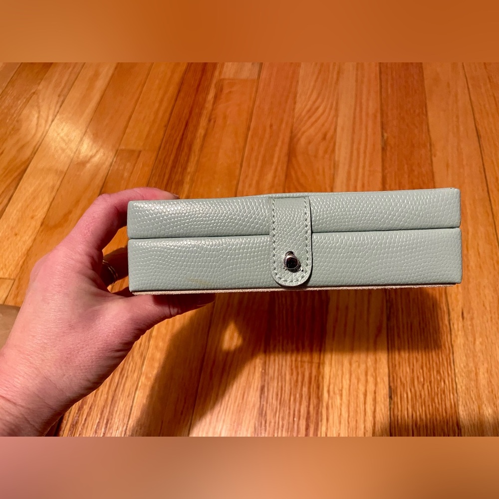 Pottery Barn blue leather travel jewelry case